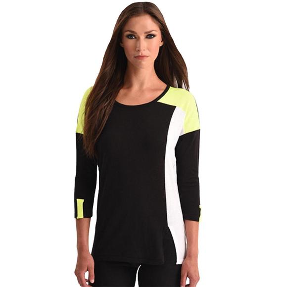 NEW ANGEL color block 3/4 sleeve top in black multi - Picture 1 of 1
